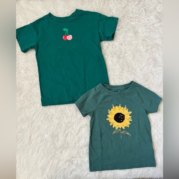 Cat & Jack Other - Cat & Jack Tees in Dark Green with Sunflower Sequins & Cherry Graphics